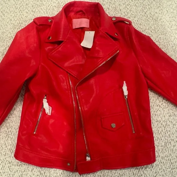 New Azalea Wang Cherry Red Faux Leather Jacket - Picture 1 of 8